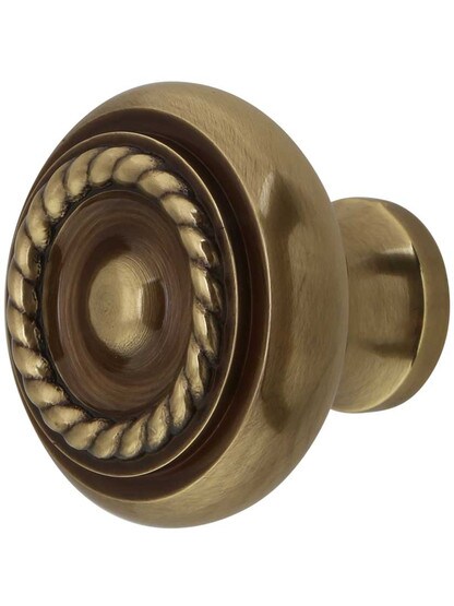 Rope Design Cabinet Knob - 1-3/4 inch Diameter in Antique Brass.